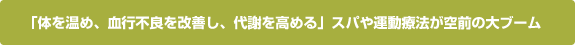 「体を温め、血行不良を改善し、代謝を高める」スパや運動療法が空前の大ブーム